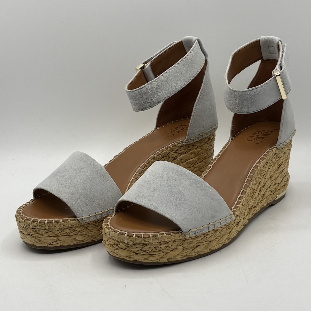 Franco Sarto Clemens Espadrille Wedge Sandal Gray Leather Women's Size 10